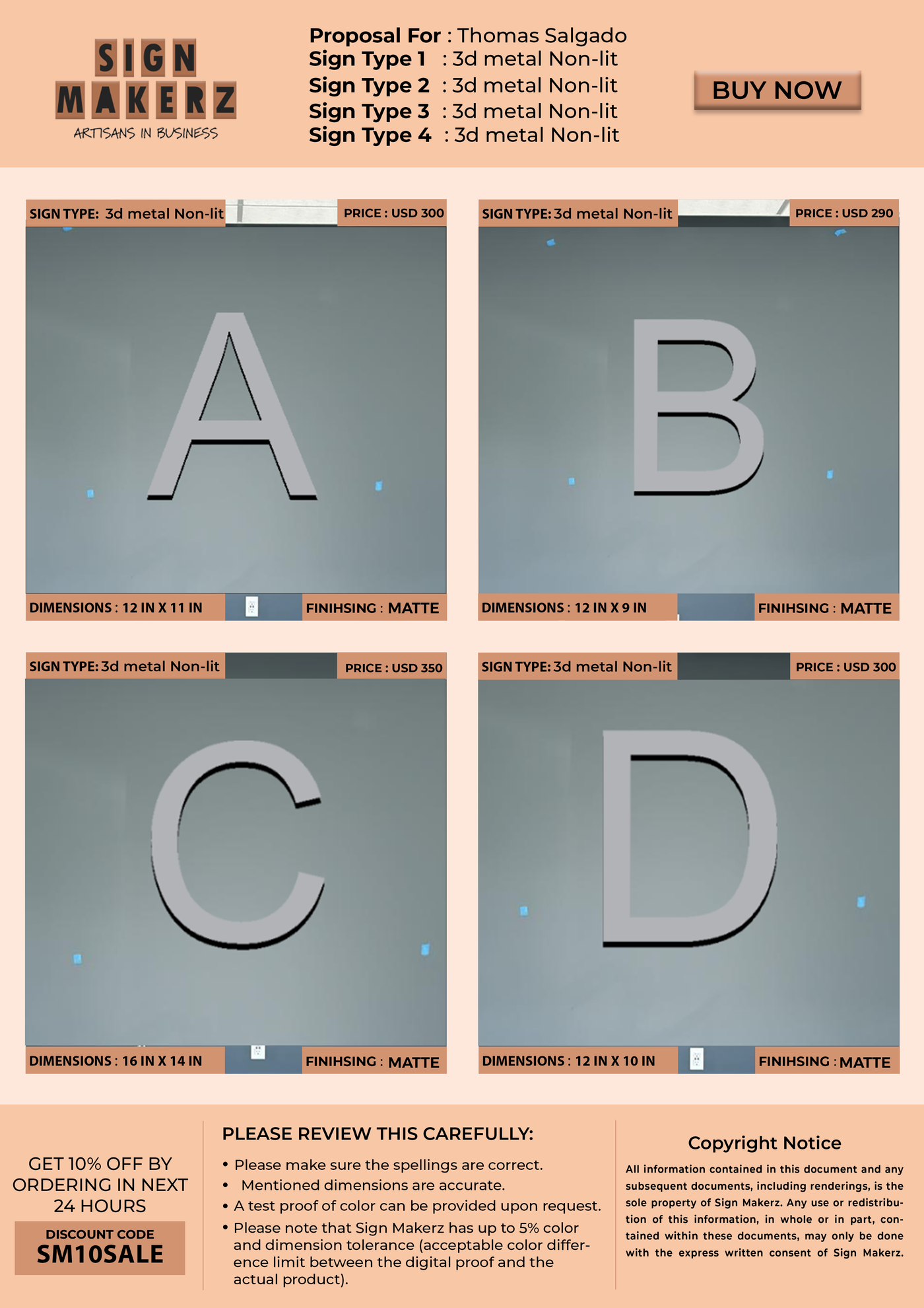 3d metal signs for Thomas Salgado