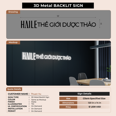 3D Metal Backlit Signs for Thuan Vu