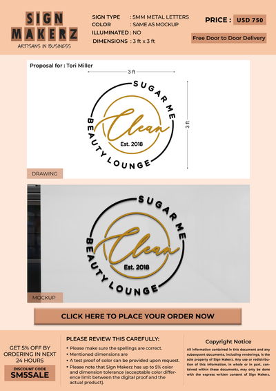 Business signage for Tori Miller
