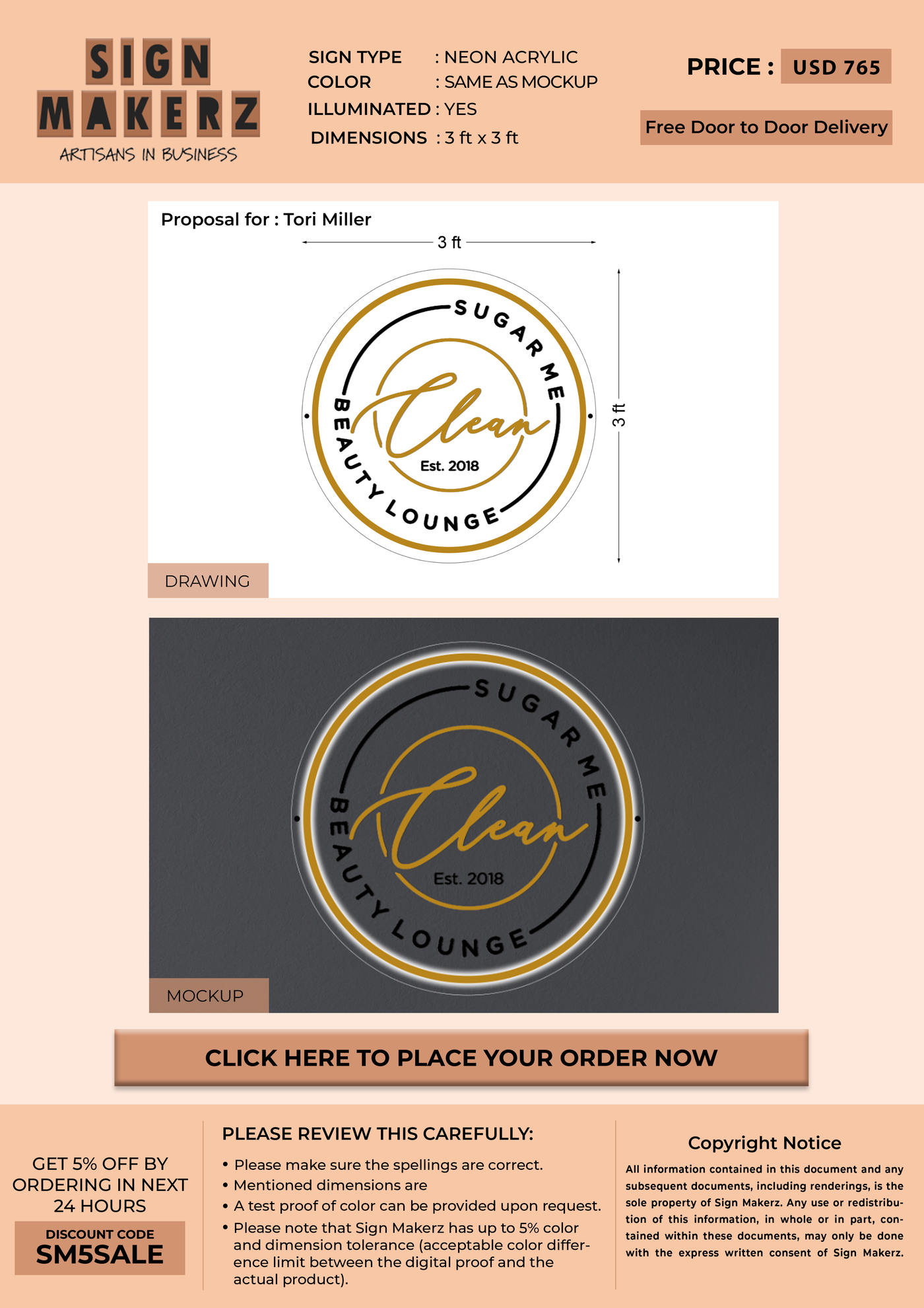 Business signage for Tori Miller