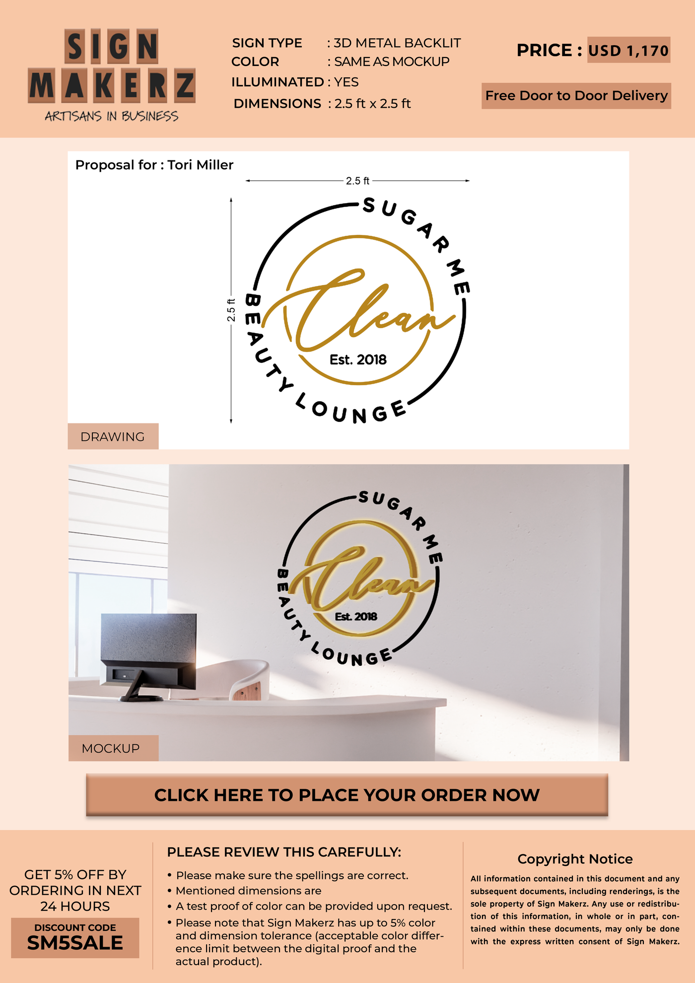 Business signage for Tori Miller