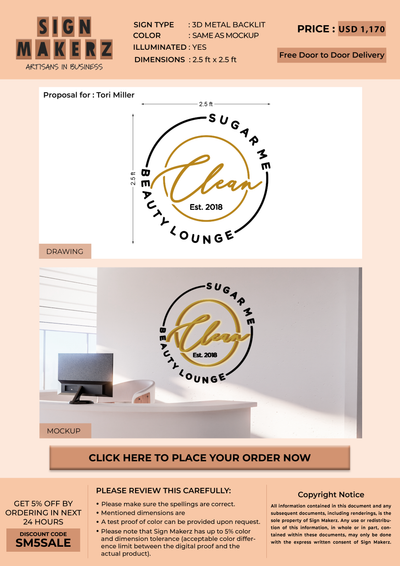 Business signage for Tori Miller