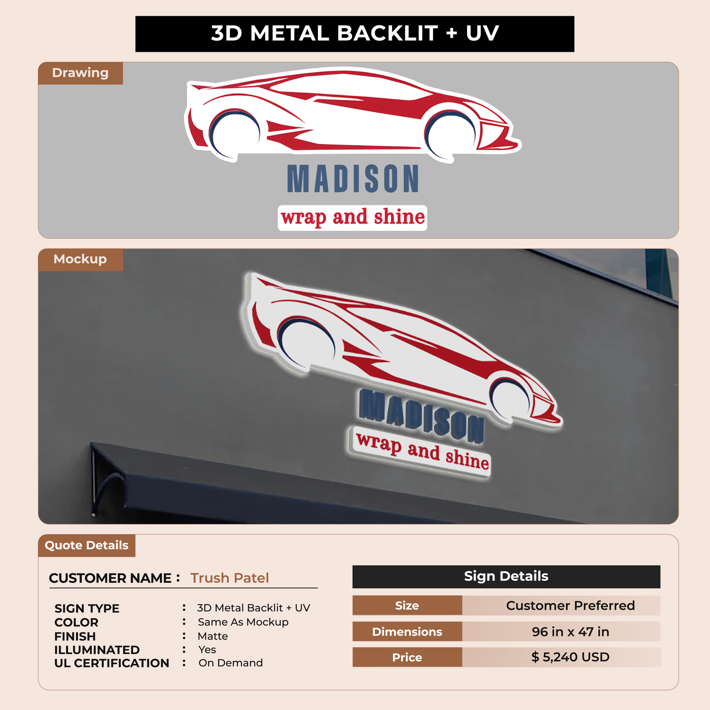 Business signage for Trush Patel
