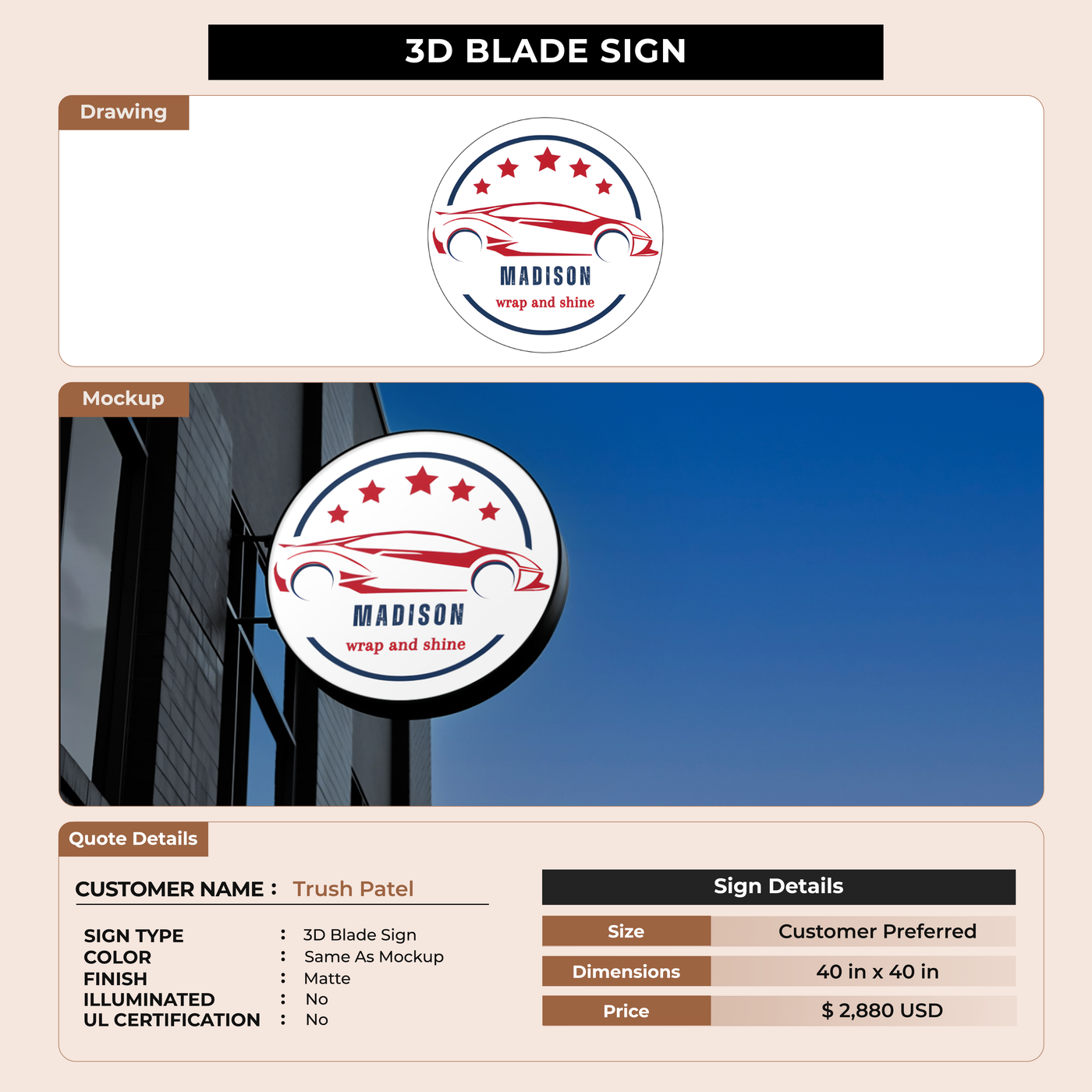 Business signage for Trush Patel