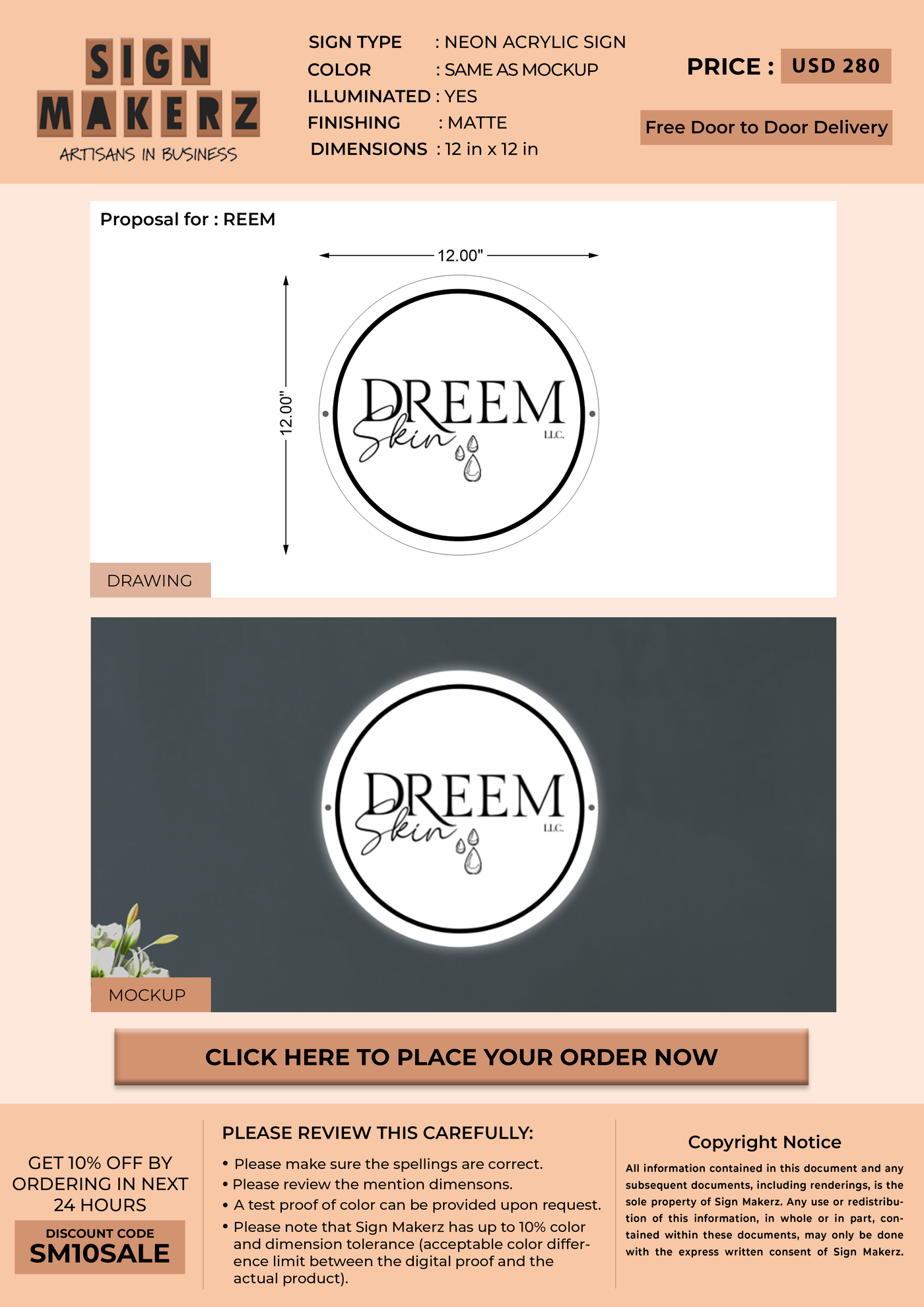 Neon Acrylic Sign For REEM