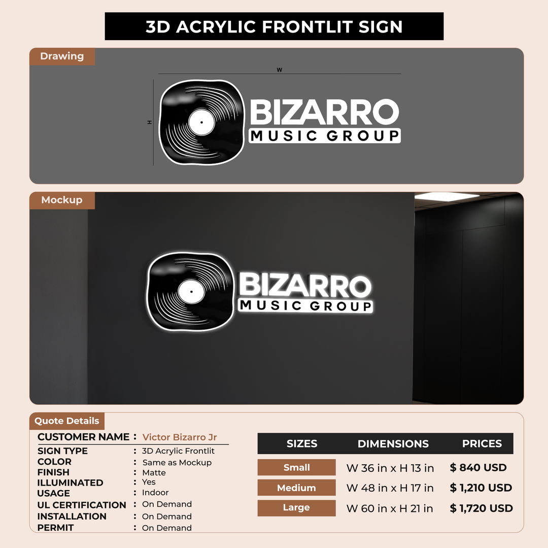 Business Signage for Victor Bizarro Jr