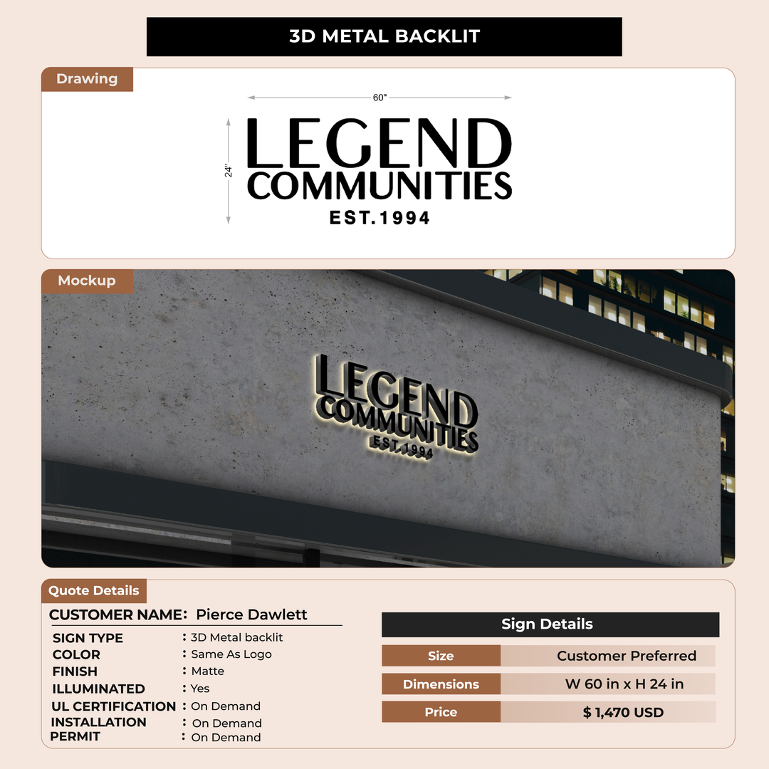 3D Metal Backlit for Pierce Dawlett