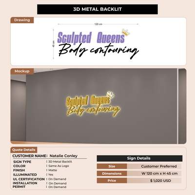 3D Metal Backlit sign for Natalie Conley