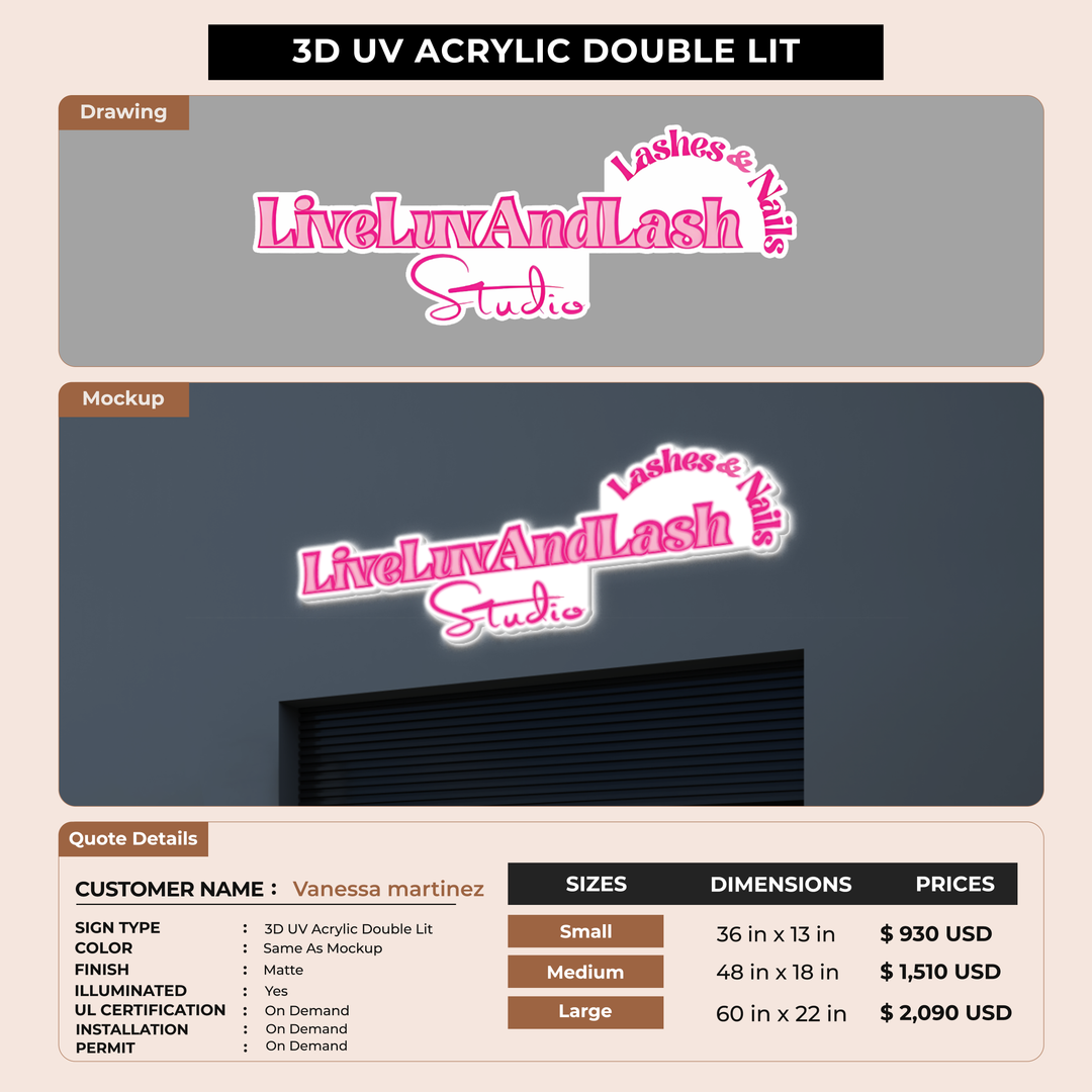 3D UV Acrylic Double-Lit Sign for Vanessa martinez