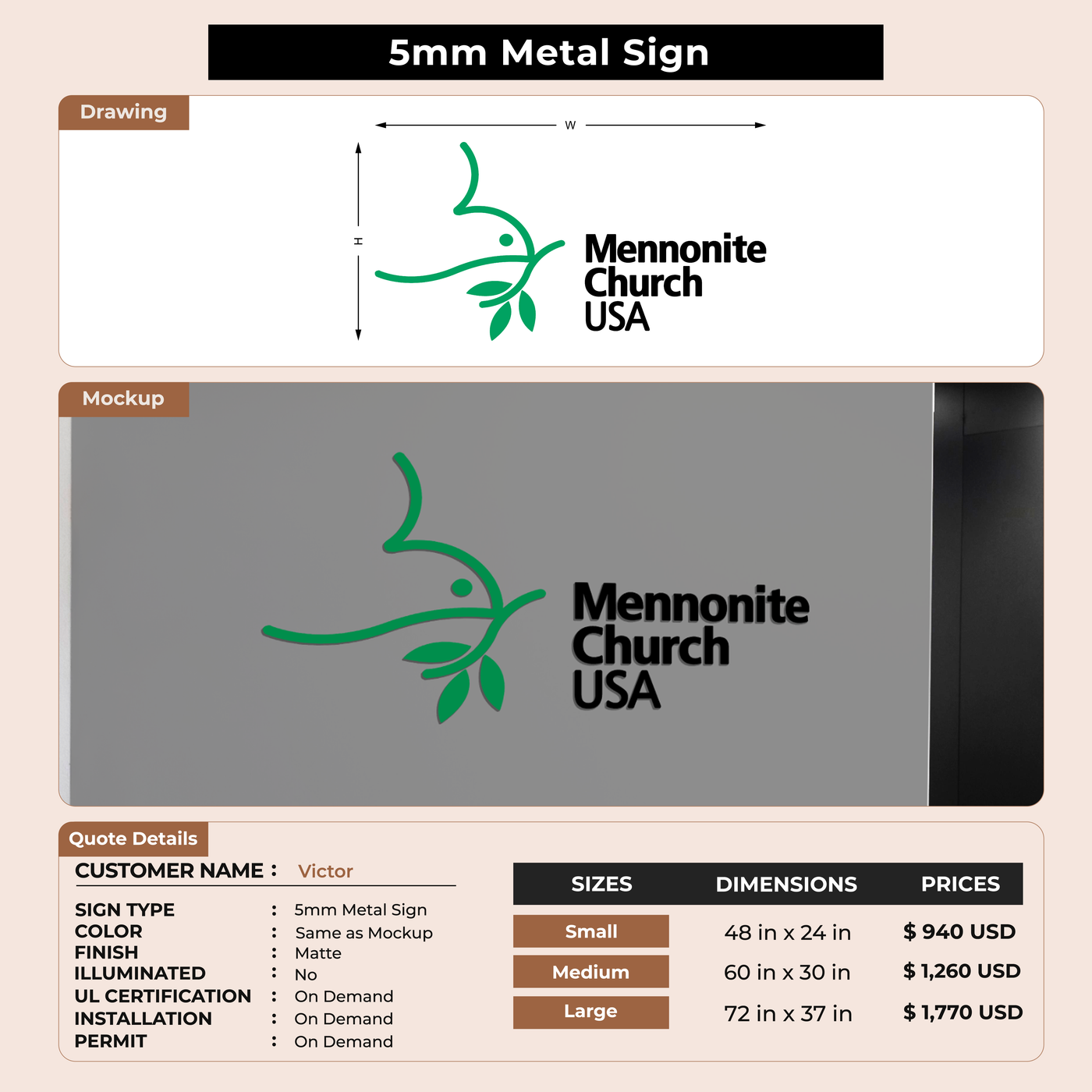 Business signage for Victor