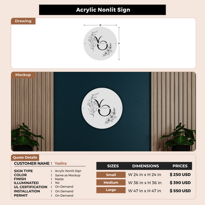 Acrylic Nonlit Sign For Yadira
