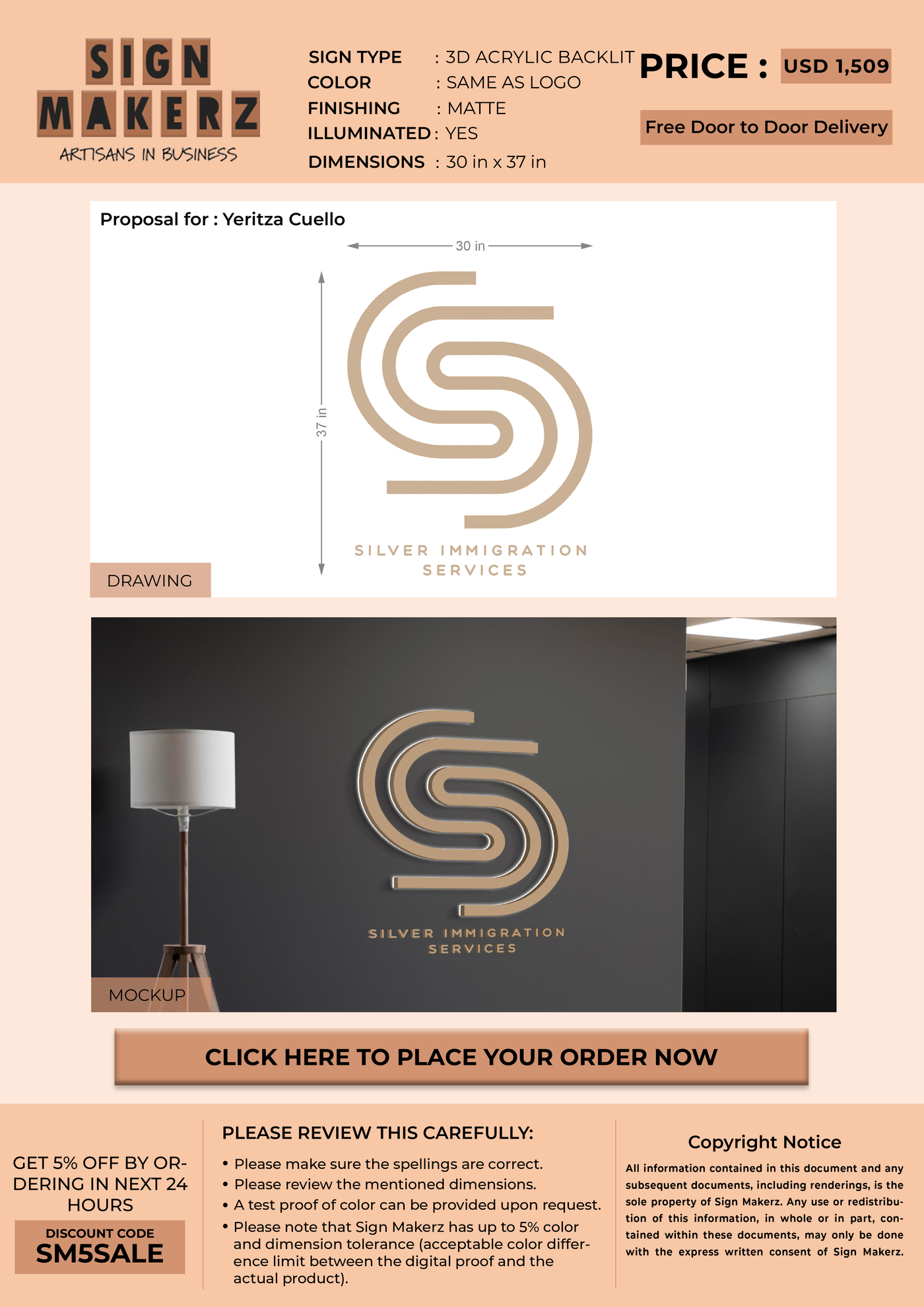 Business signage for Yeritza Cuello