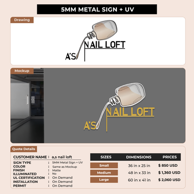 Business signage for a,s nail loft