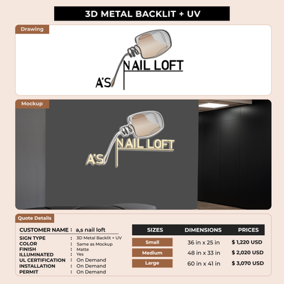 Business signage for a,s nail loft