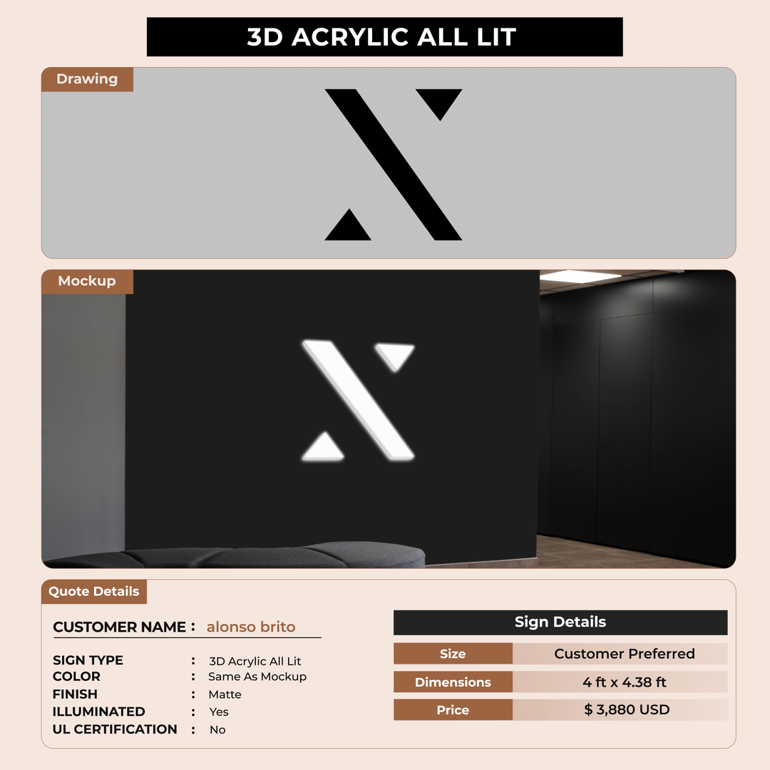 3D Acrylic All Lit Sign for alonso brito