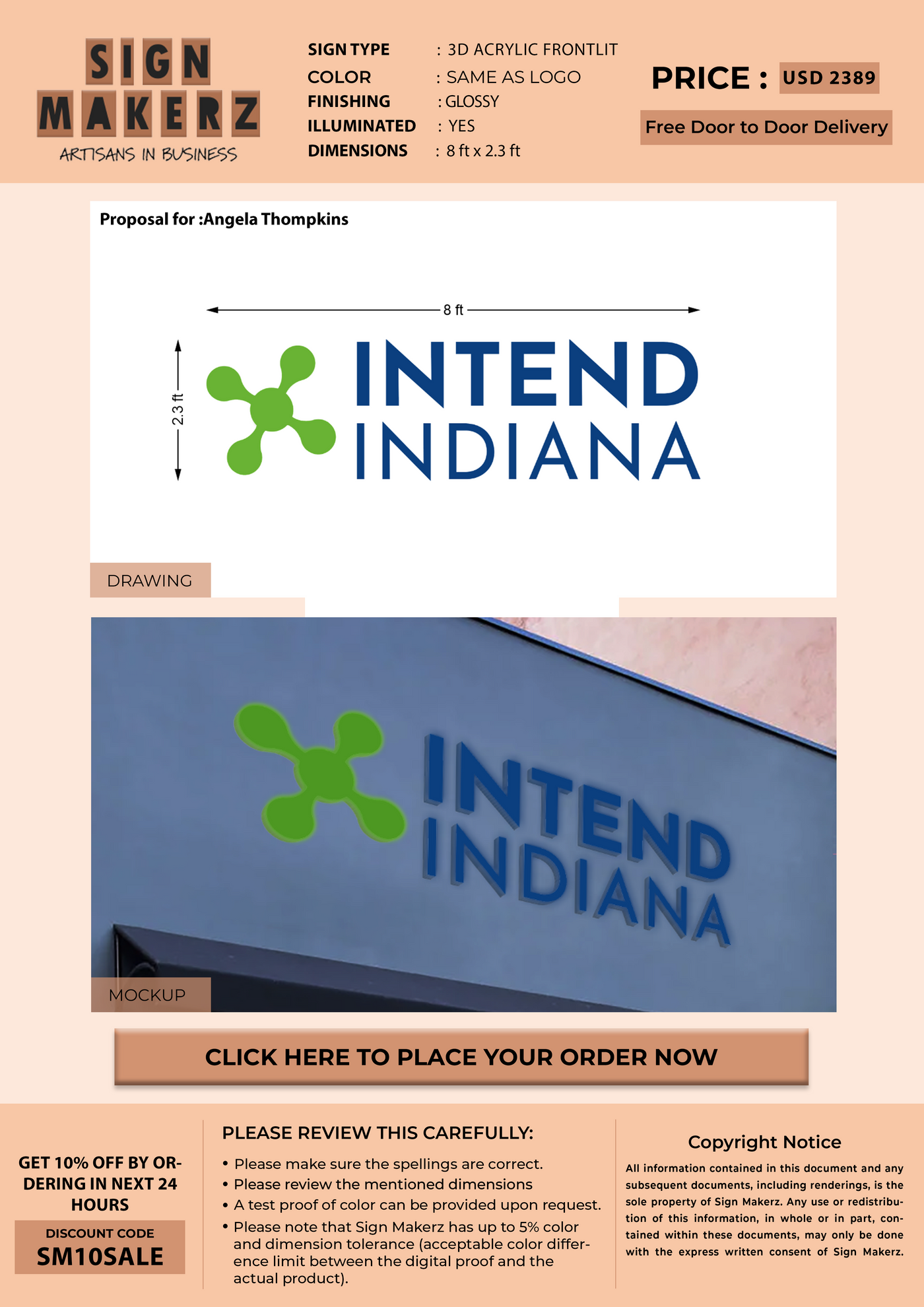 Business signage for intend