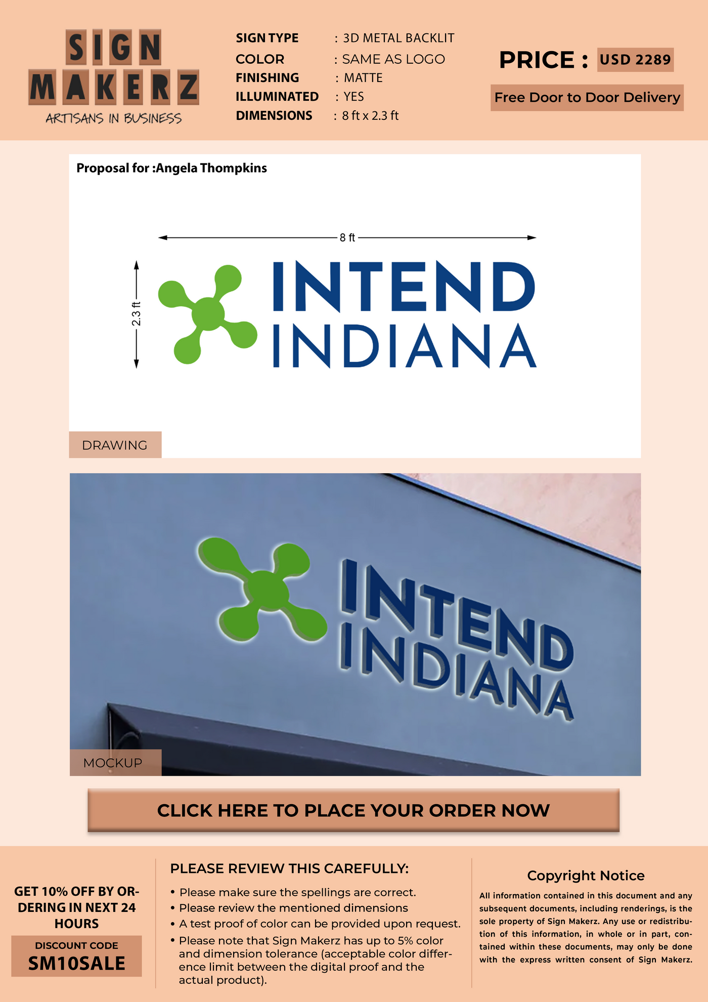 Business signage for intend