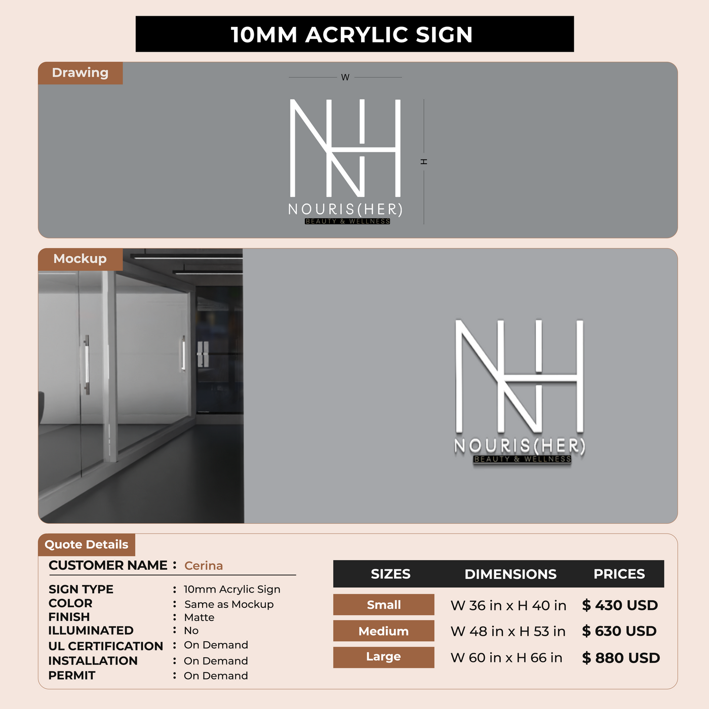 10mm Acrylic Sign for Cerina