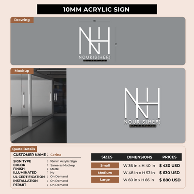 10mm Acrylic Sign for Cerina