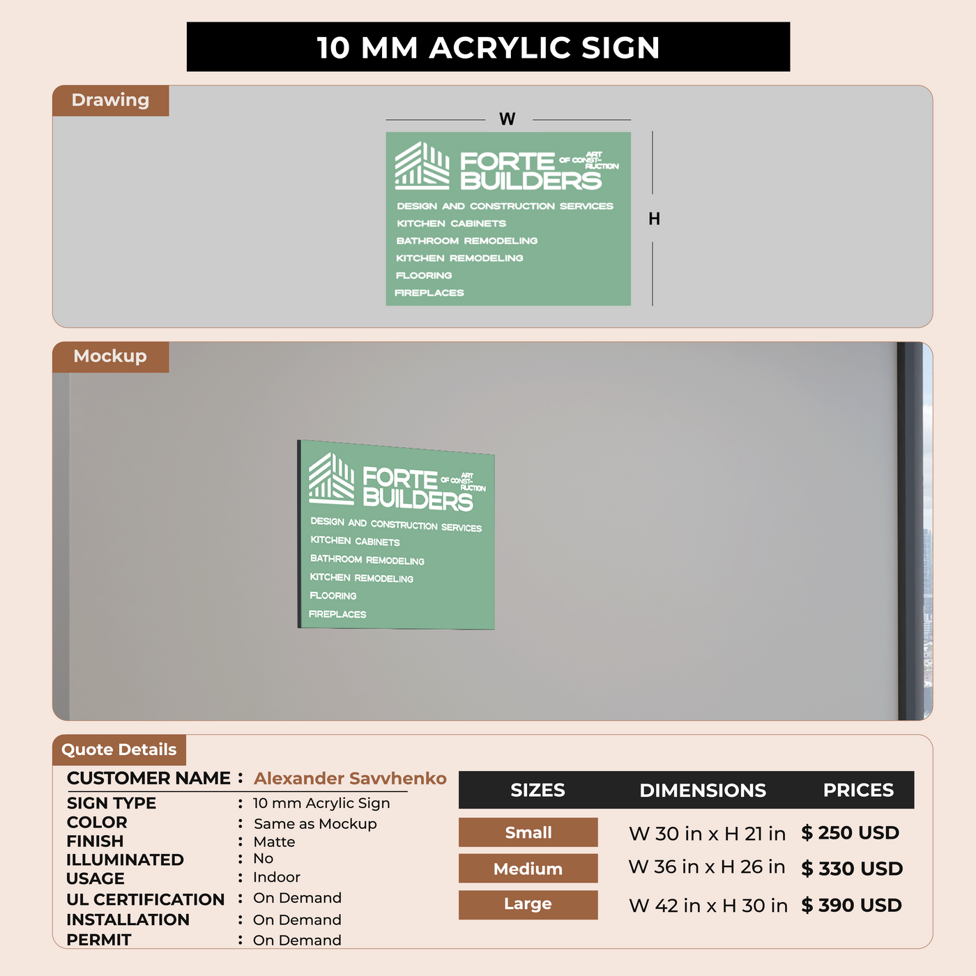 10 MM Acrylic Sign for Alexander Savvhenko