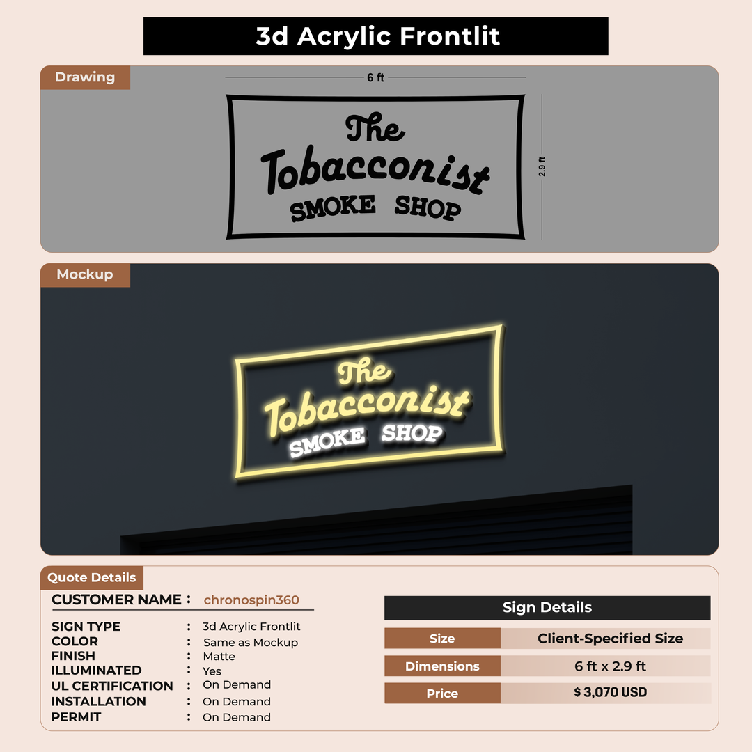 3D Acrylic Frontlit Sign for chronospin