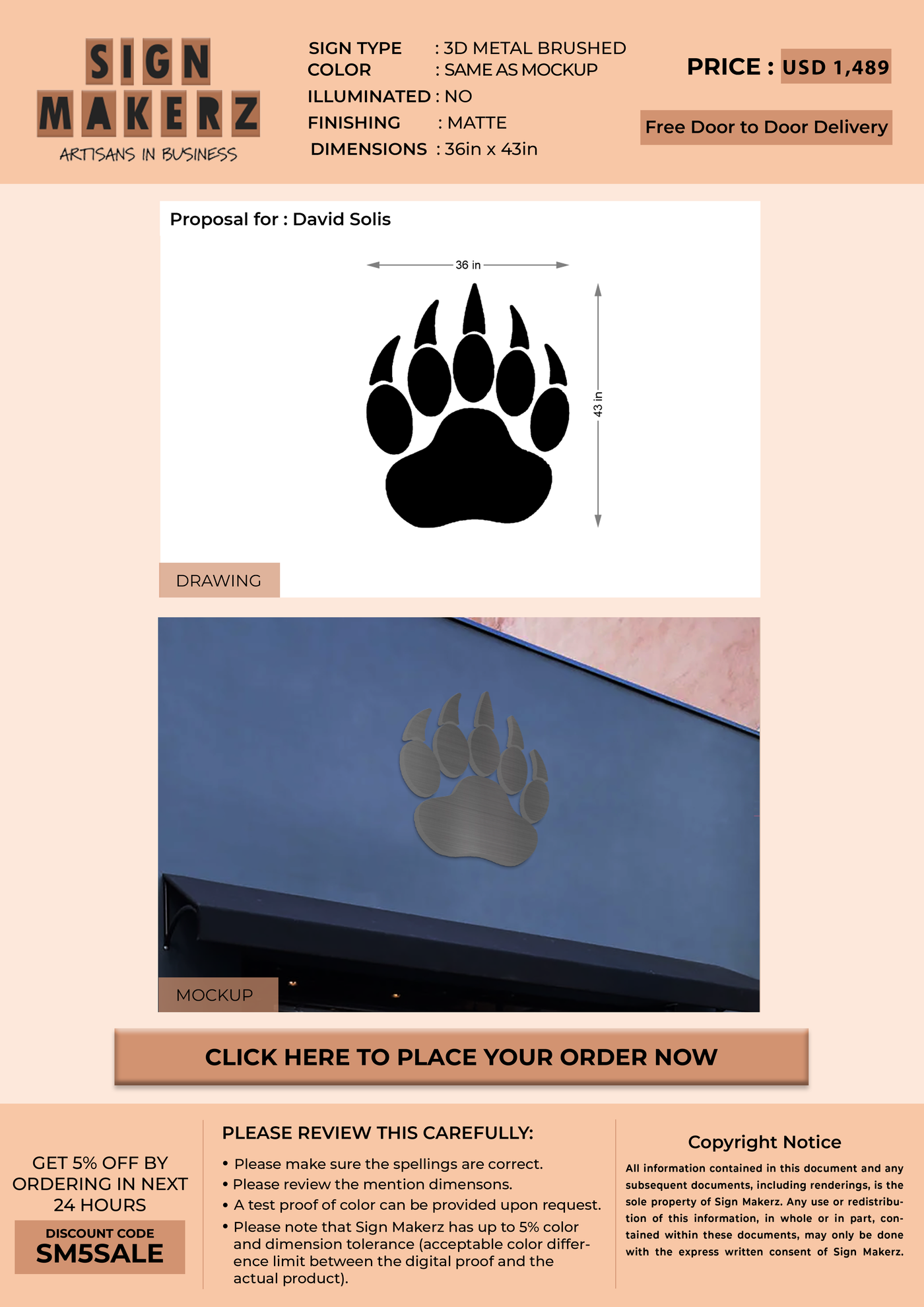 3D Metal Sign for David Solis