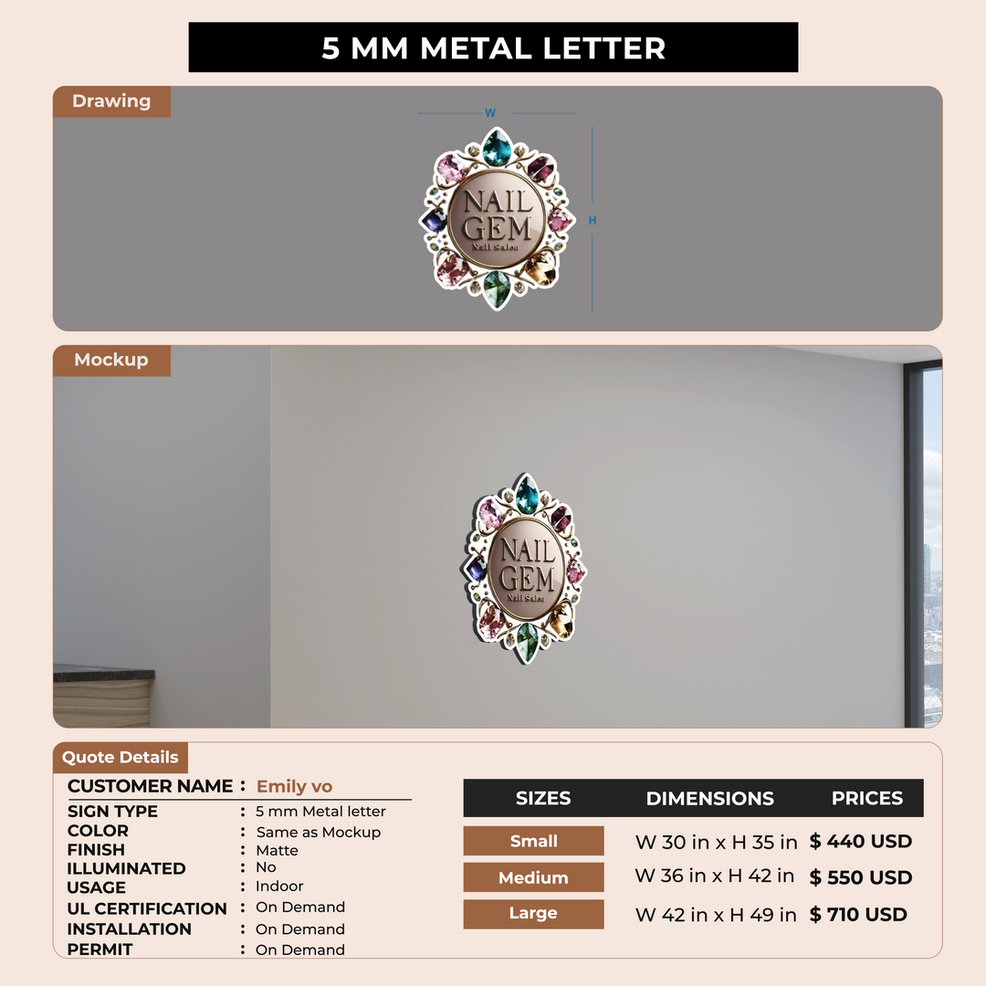 5 mm metal letter for Emily vo