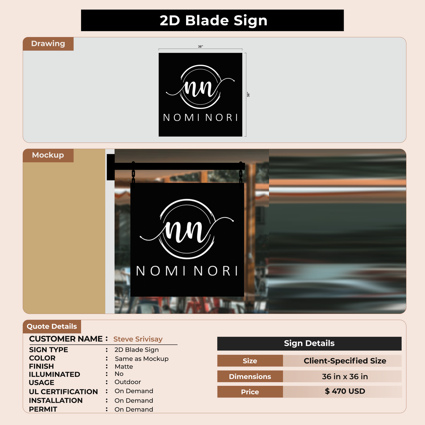 2D Blade sign for Steve Srivisay