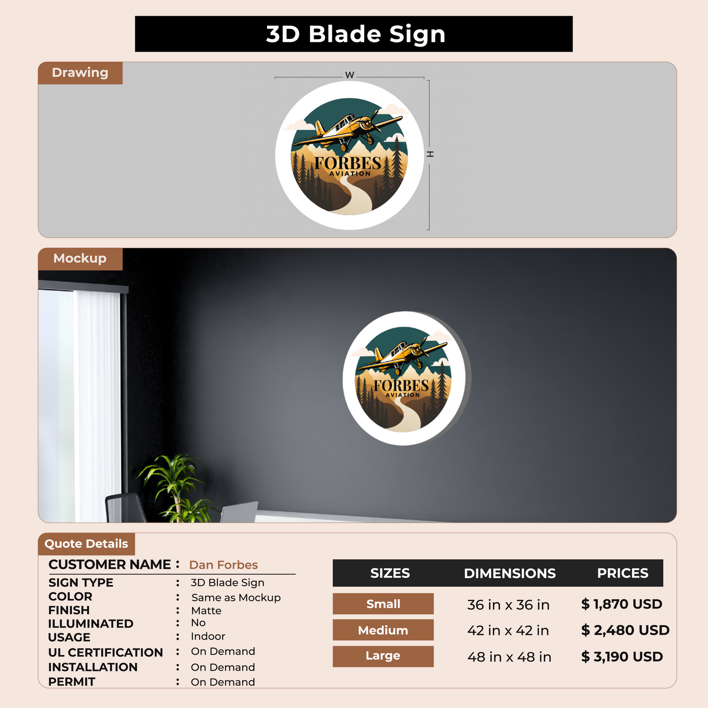 3D blade Sign for Dan Forbes