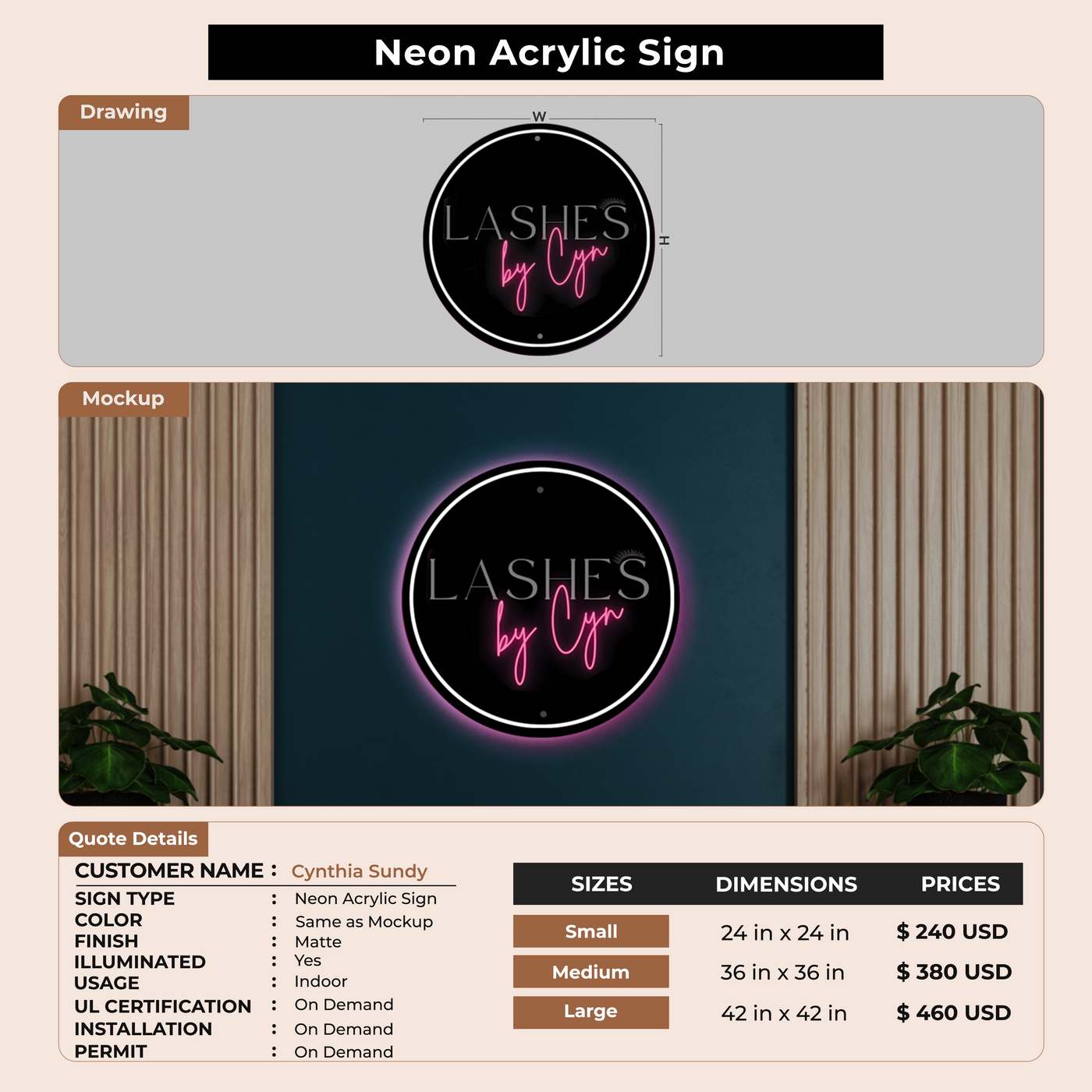 Custom Neon Acrylic Sign for Cynthia Sundy