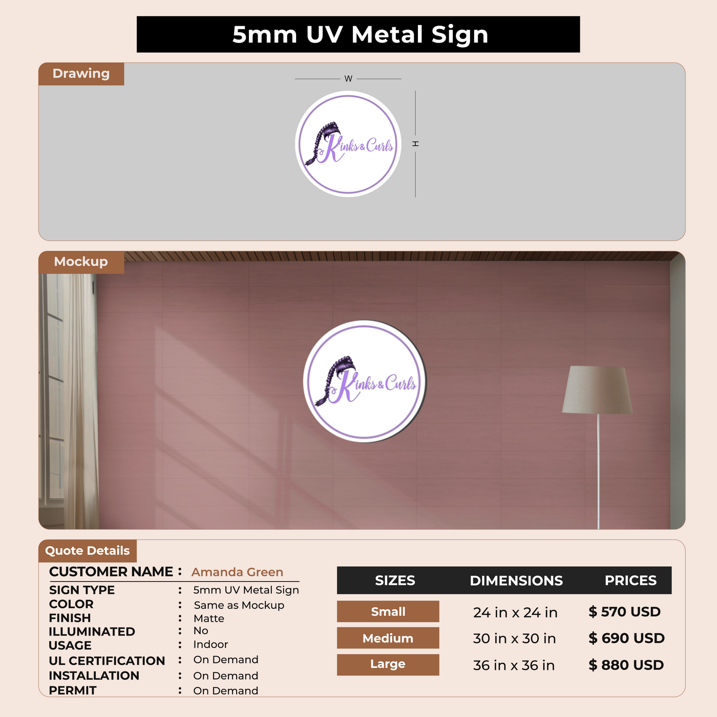 5mm UV Metal Sign for  Amanda Green