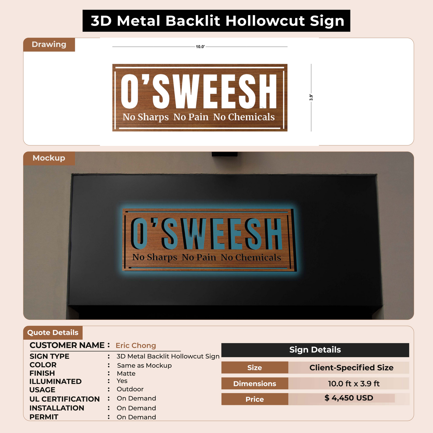 3D metal Backlit Hollowcut Sign for Eric Chong