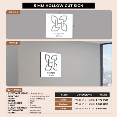 5 mm hollow cut Sign for Sunny Patel