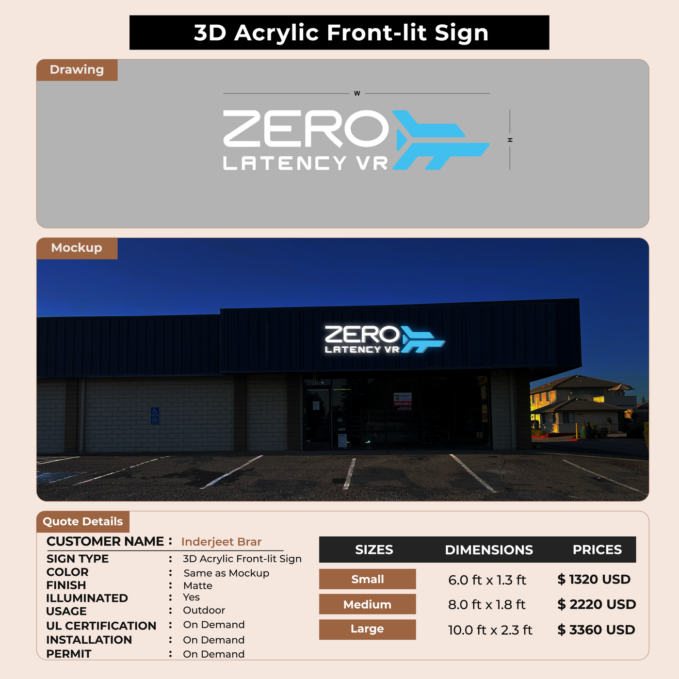 3D Acrylic Frontlit Sign for Inderjeet Brar