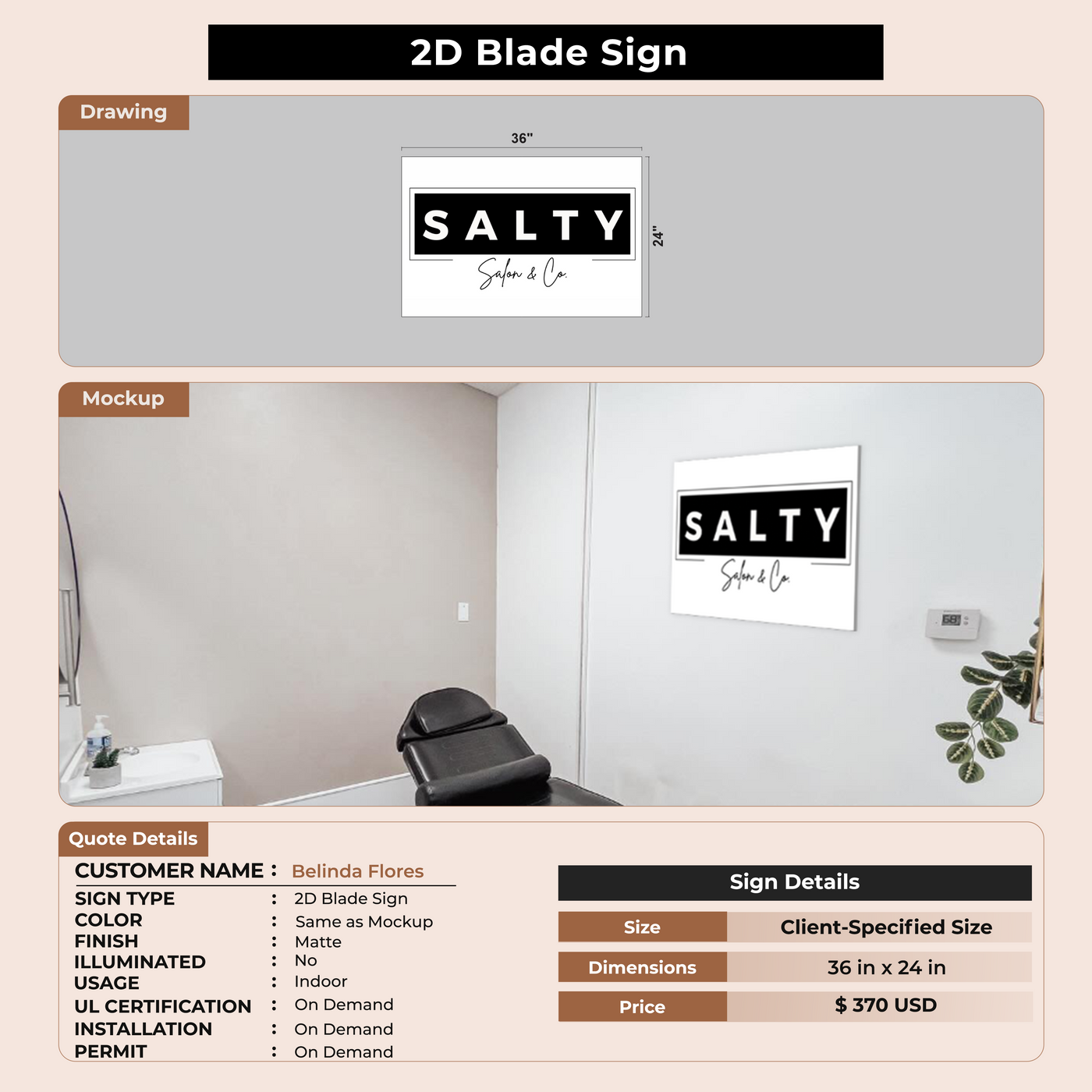 Custom blade signs for Belinda Flores