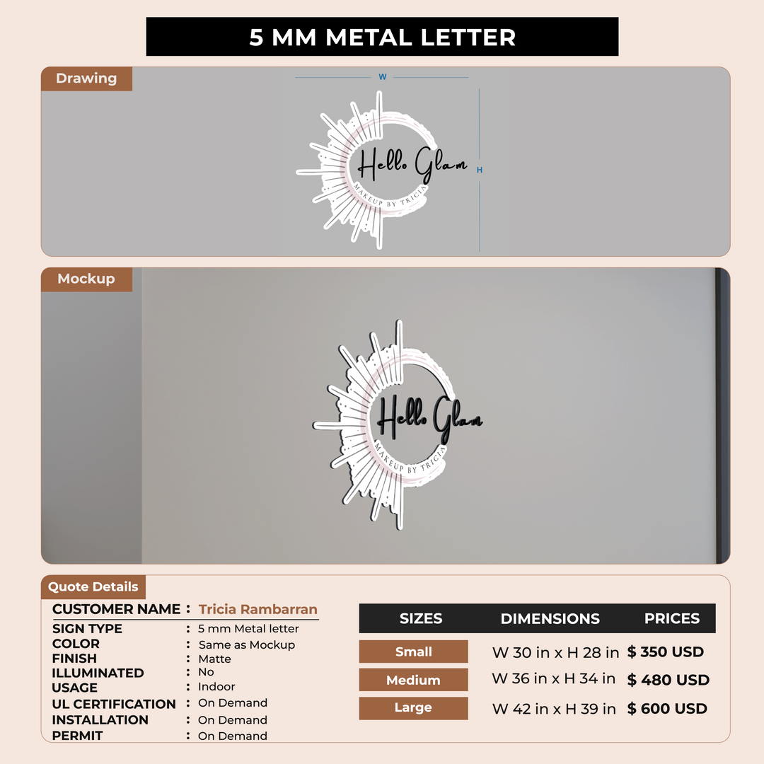 5 mm metal letter for Tricia Rambarran