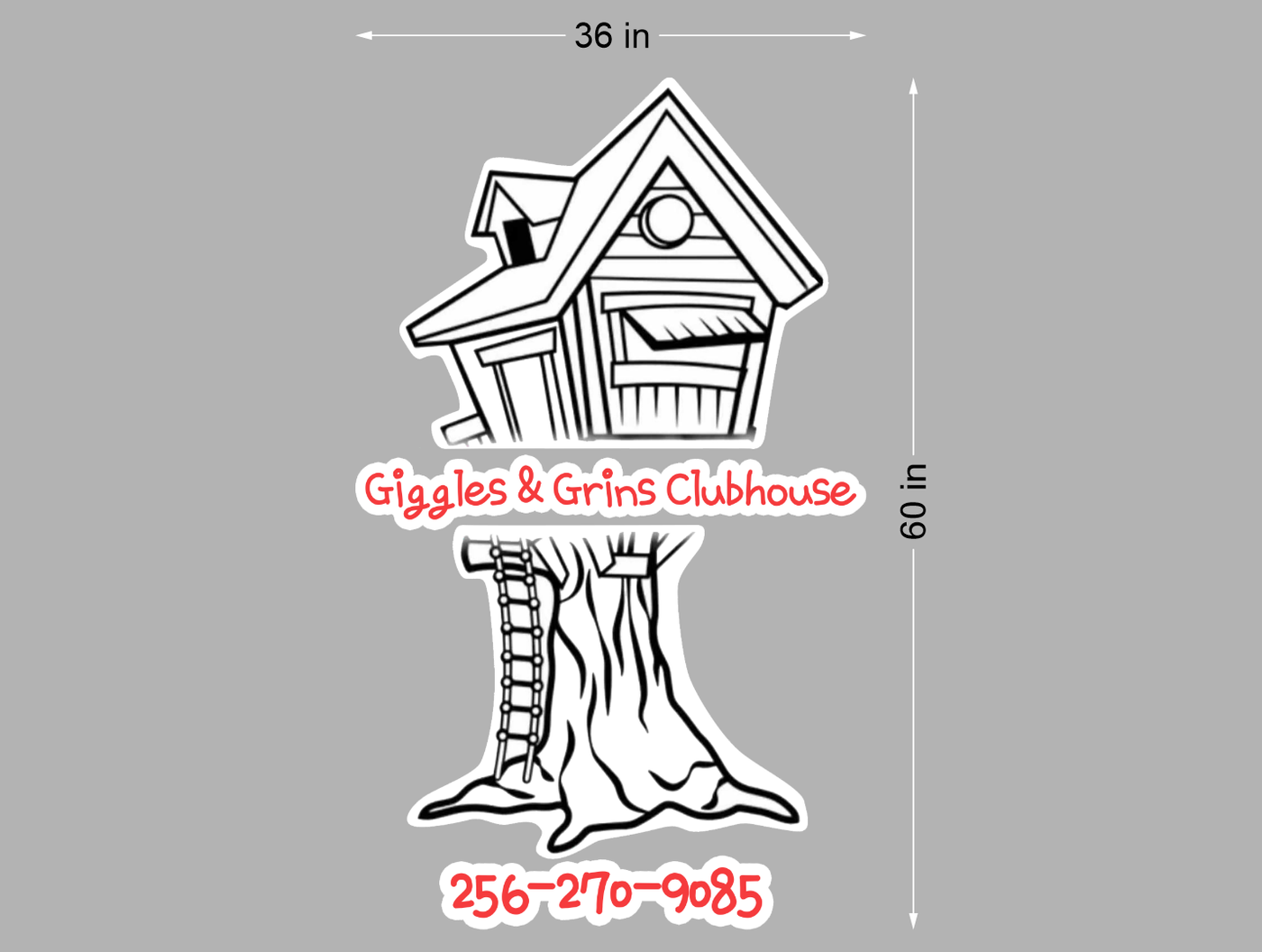 Business signage for Giggles and Grins Clubhouse