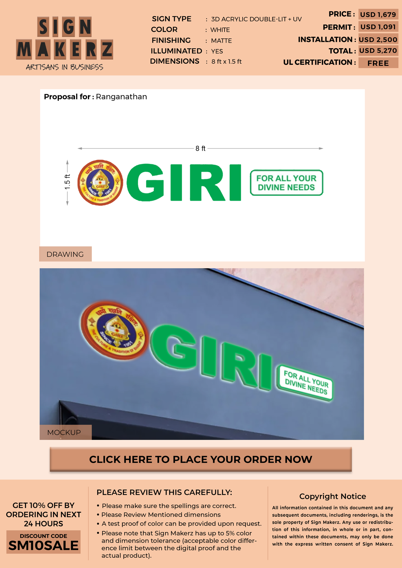 3D Acrylic Double Lit Sign for Ranganathan