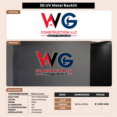 3D UV Metal Backlit Sign for Maria Lema