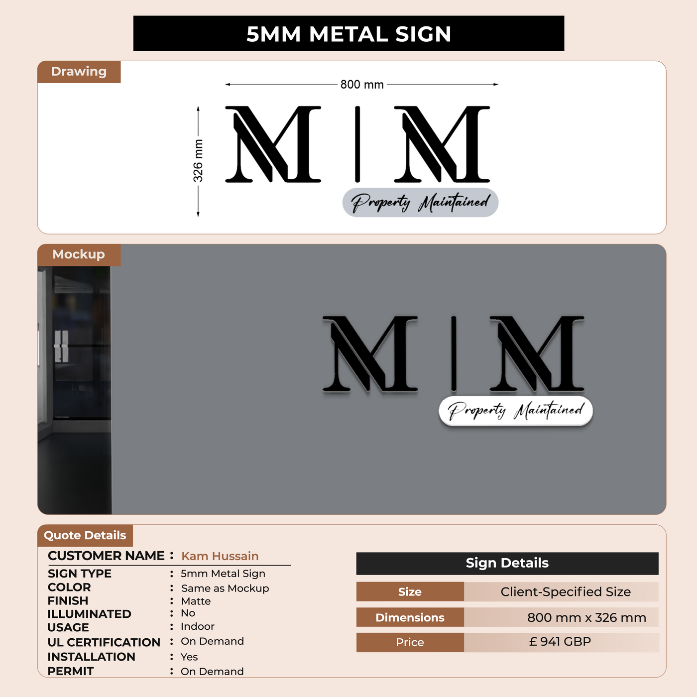 5MM Metal Sign For Kam Hussain