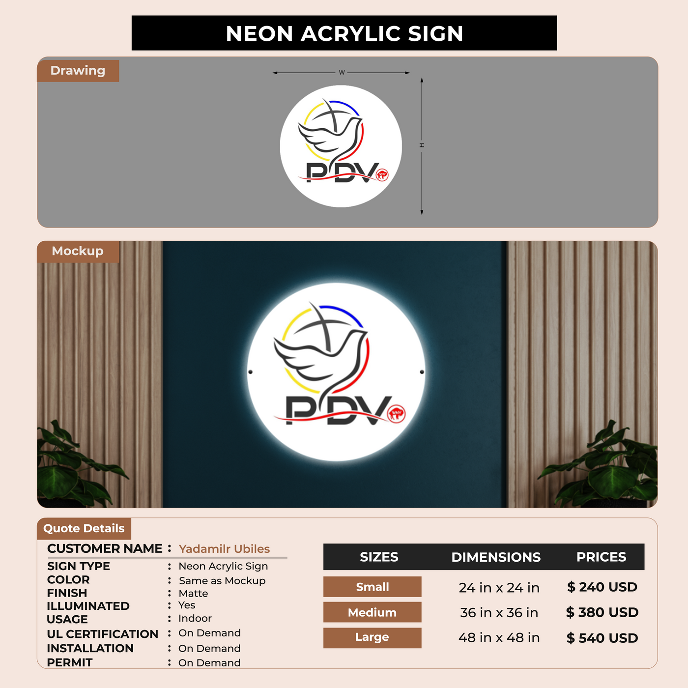 Neon Acrylic Sign For Yadamilr Ubiles