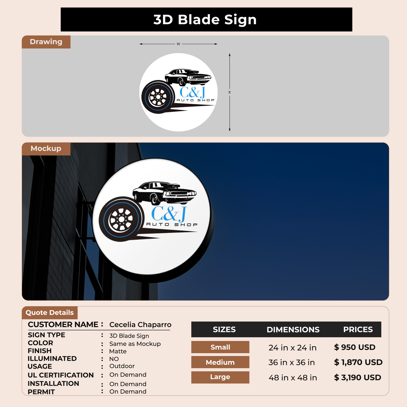 3D Blade Sign For Cecelia Chaparro