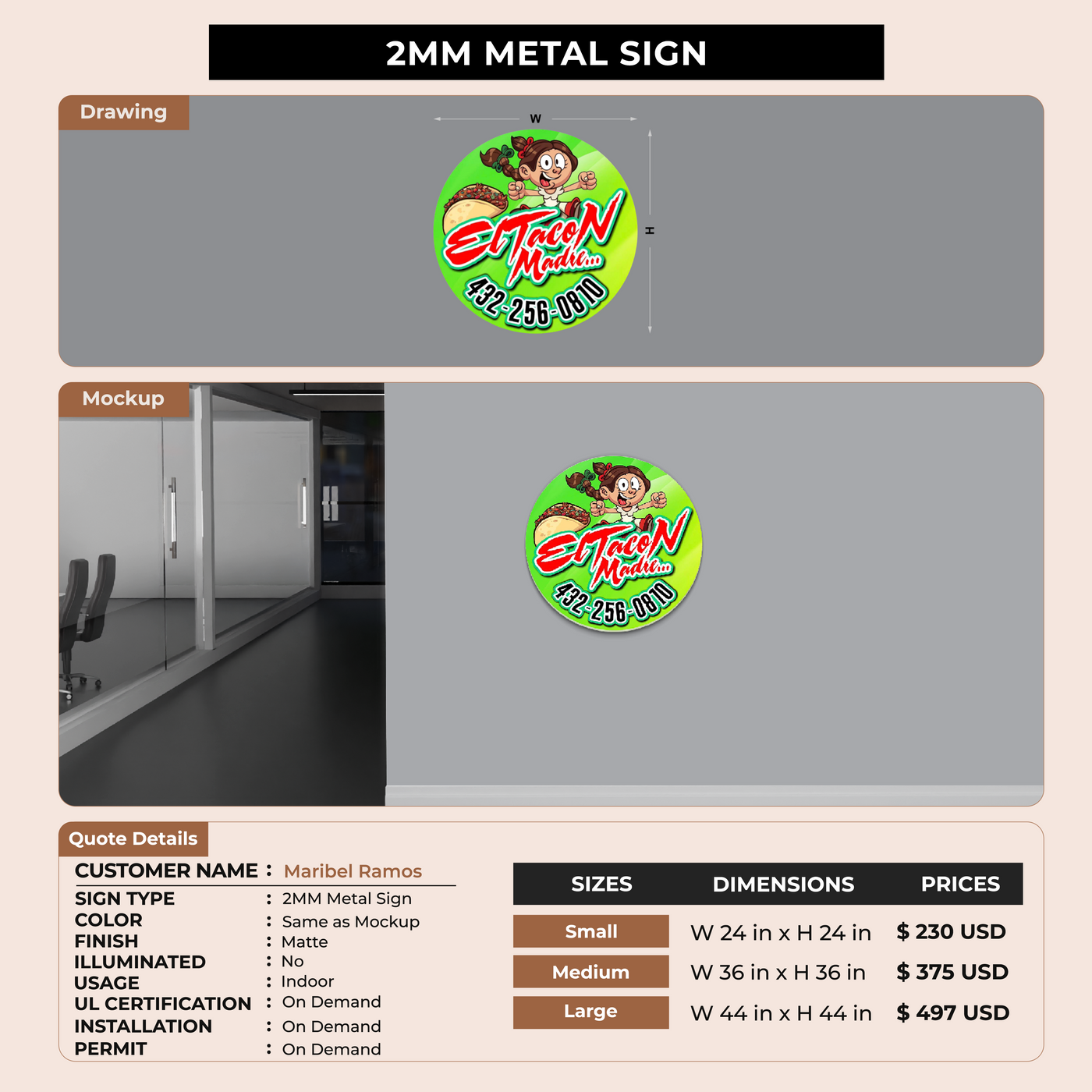 2mm Metal Sign For Maribel Ramos