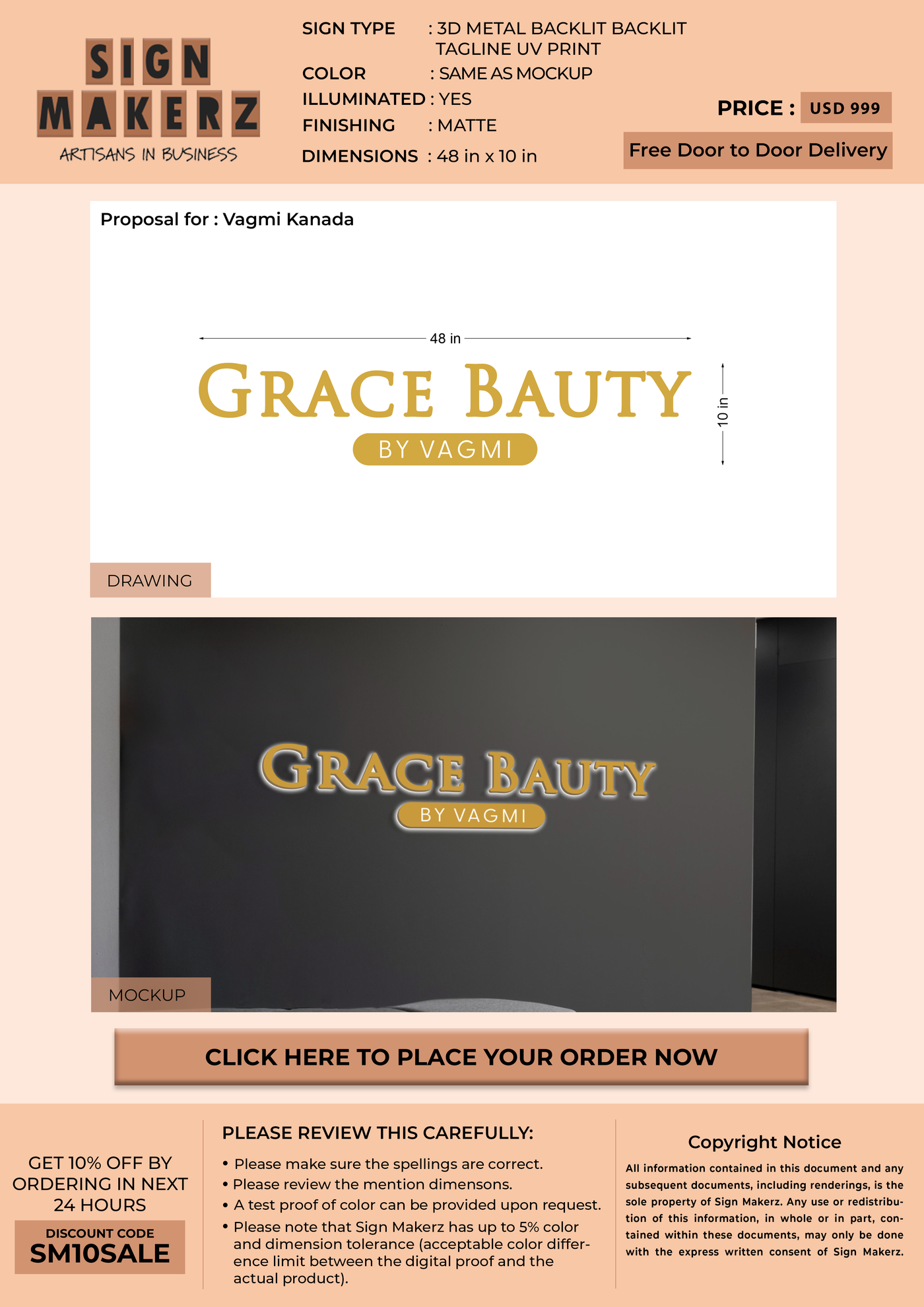3D metal backlit Sign for Vagmi Kanada