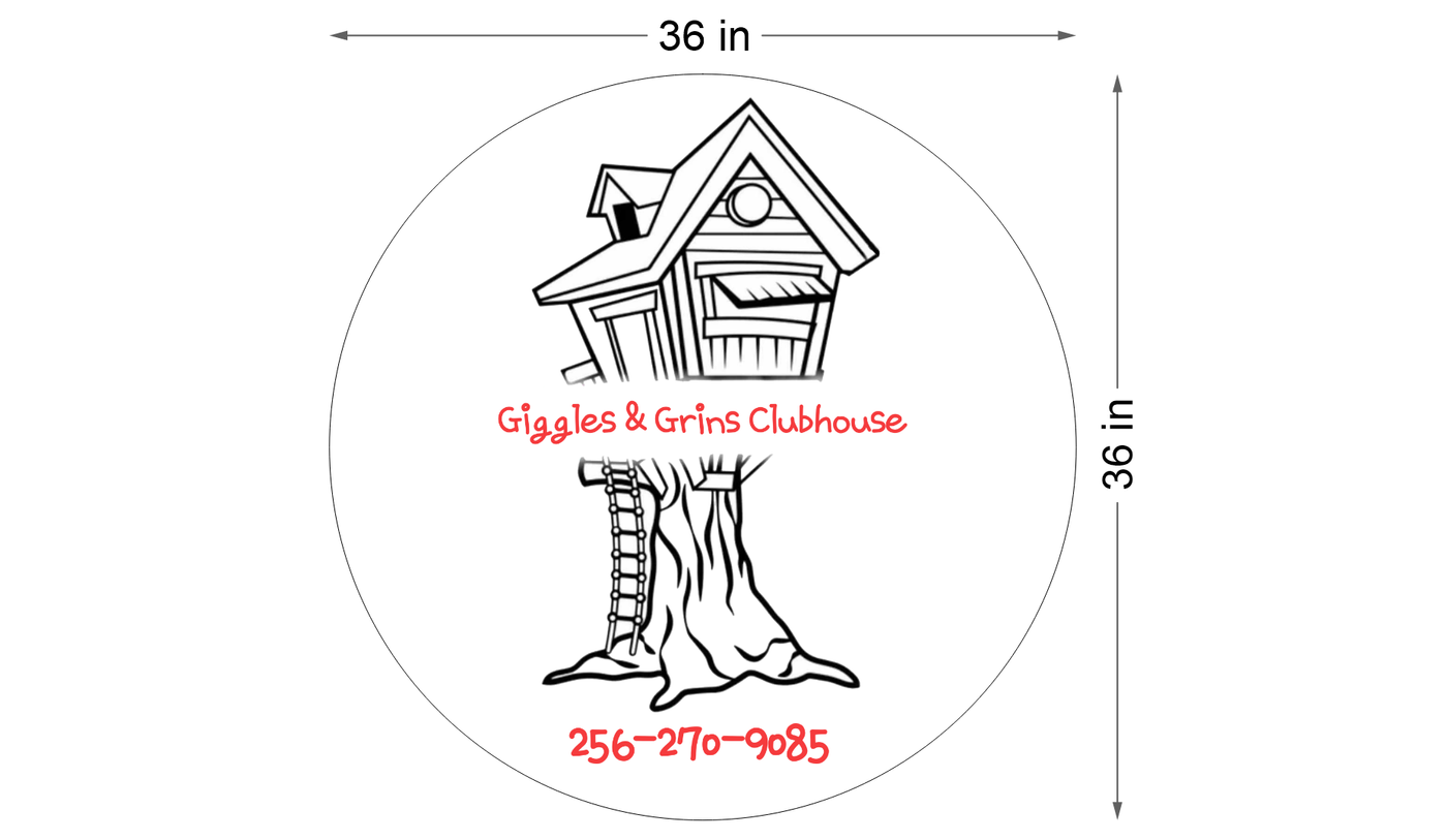 Business signage for Giggles and Grins Clubhouse