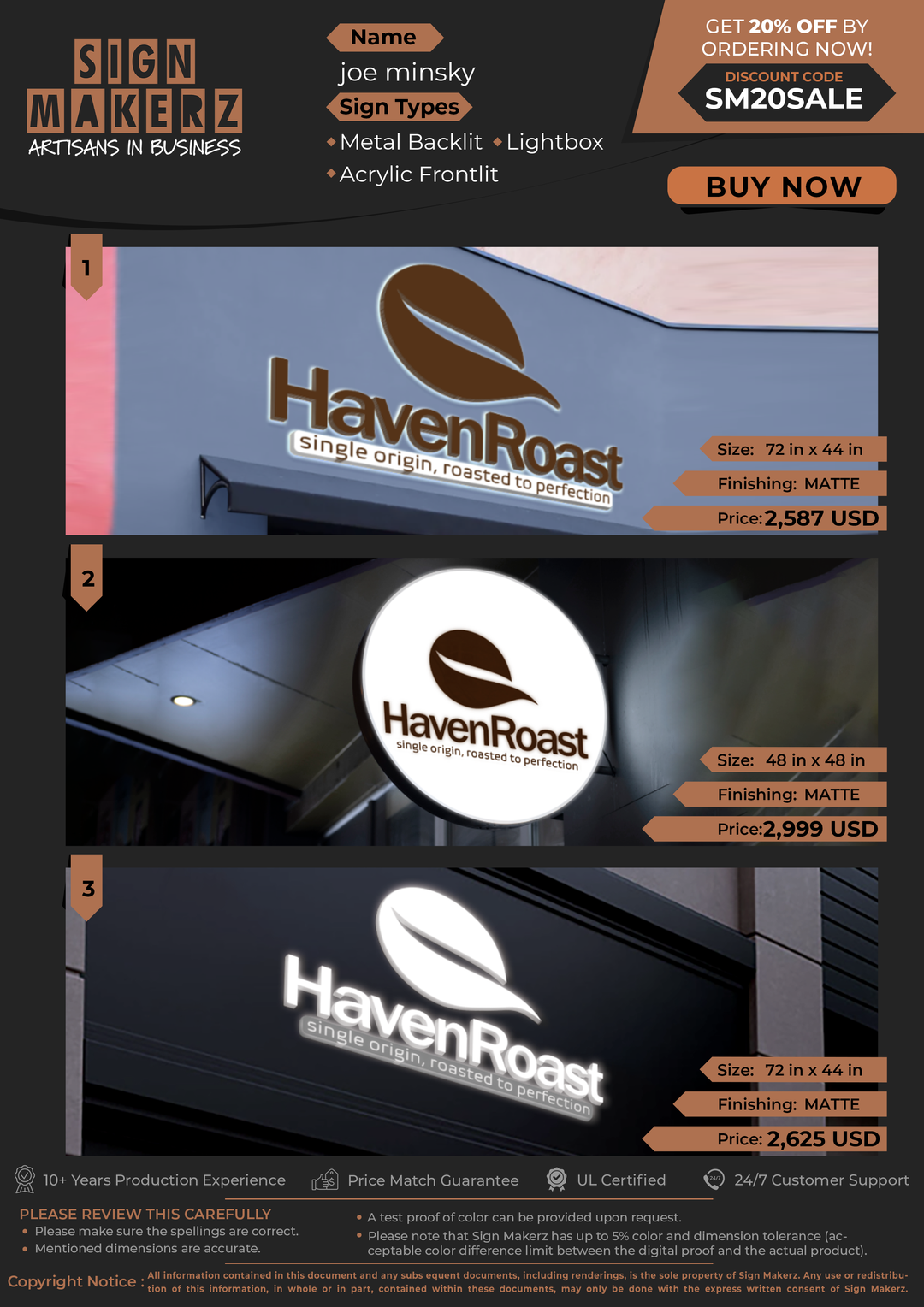 Business Signs for joe minsky