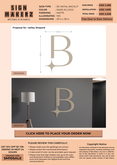 3D Metal Backlit sign for Kelley Shepard