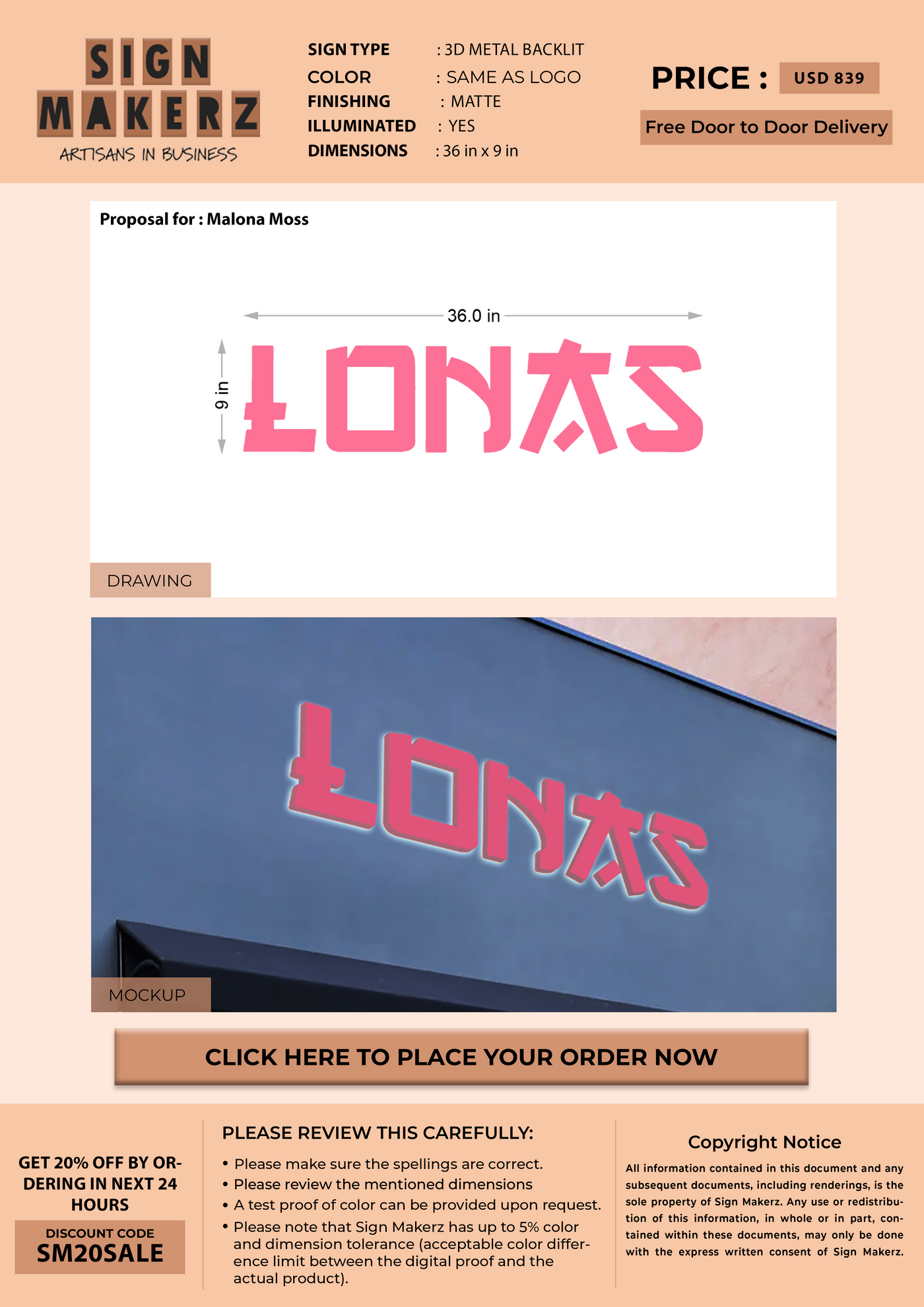 Custom Signs for Malona Moss