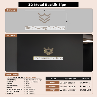 3D Metal Backlit Sign for Keisha Ryals