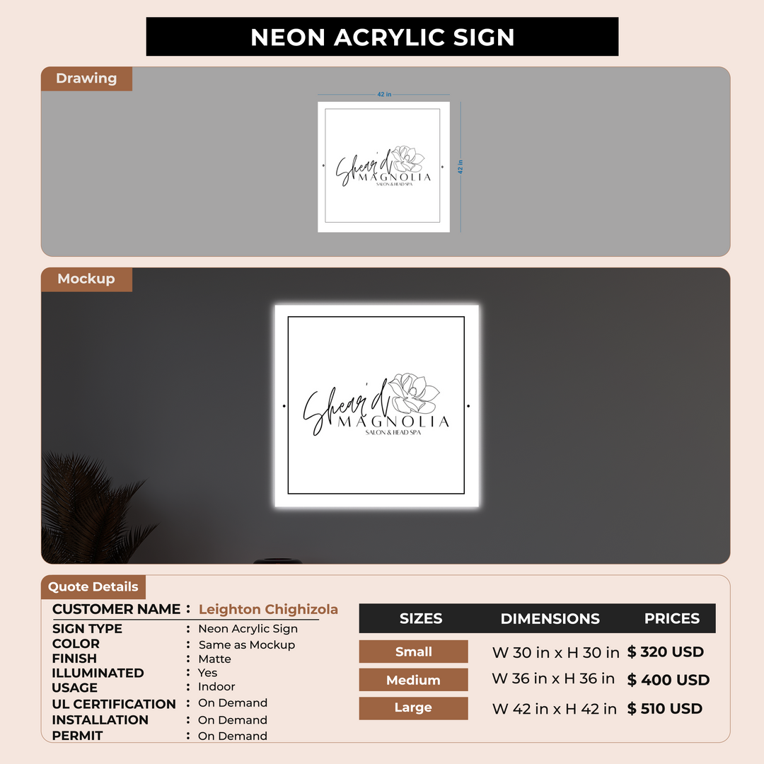Neon Acrylic Sign For Leighton Chighizola